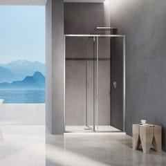 GRAND VERRE Porte de douche pivotante 90x195 avec élément fixe et cadre en aluminium chromé 2
