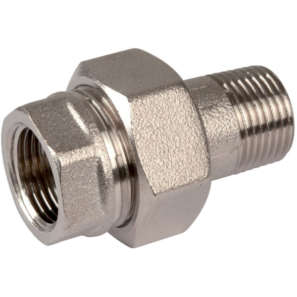 Raccord union laiton nickelé droit à visser - M 3/8' - F 3/8' - Thermador