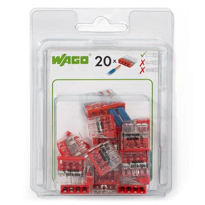 Boîte de 20 bornes COMPACT pour boîtes de dérivation Wago - 2,5mm² - 4 conducteurs 0