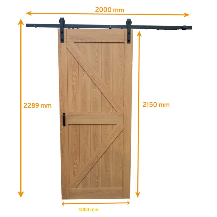 Schulte Porte pleine coulissante intérieure en bois, 1025x2150 mm, décor porte de grange Oak, Système ouvert noir 1
