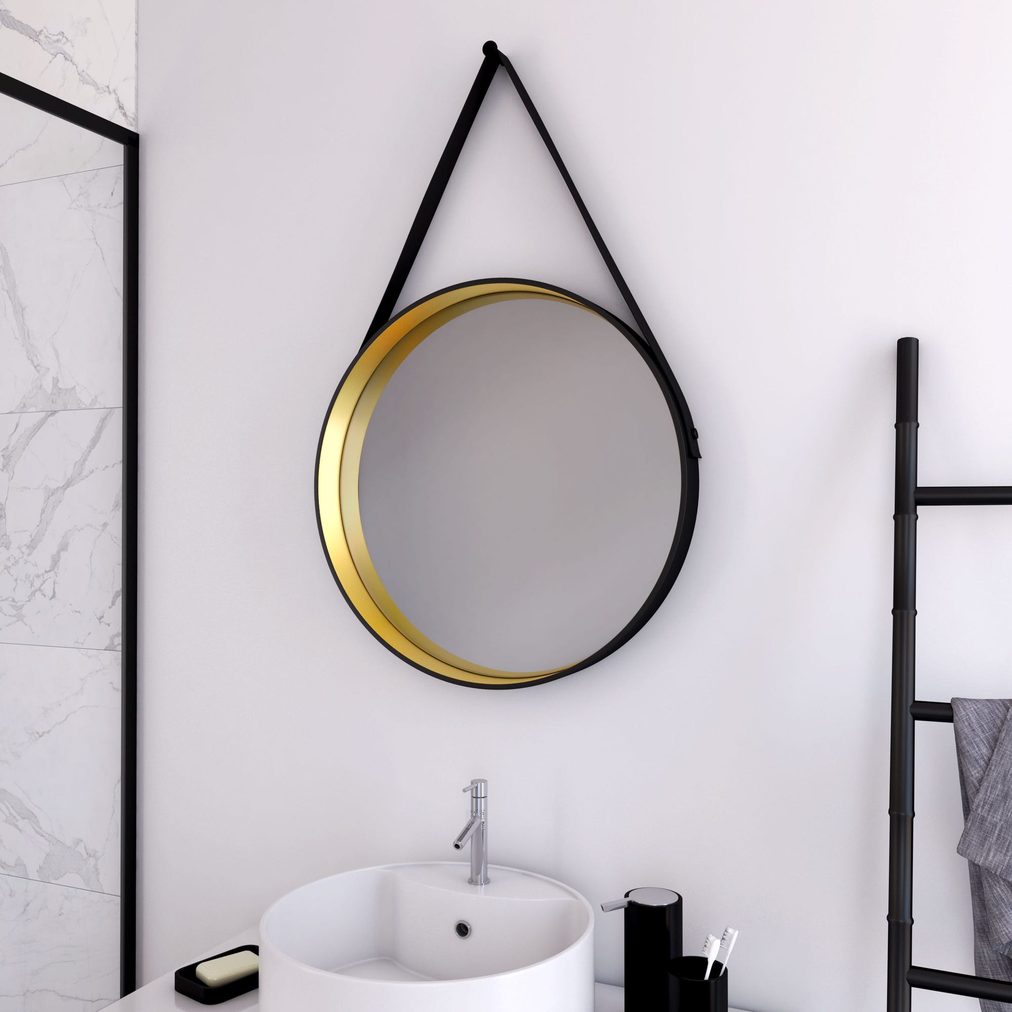 Miroir salle de bain rond type barbier - diamètre 50cm - BARBER GOLD 0