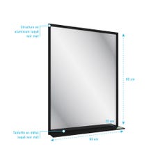 Miroir salle de bain 80x60cm - laqué noir mat avec étagères - FRAMED MIRROR 3