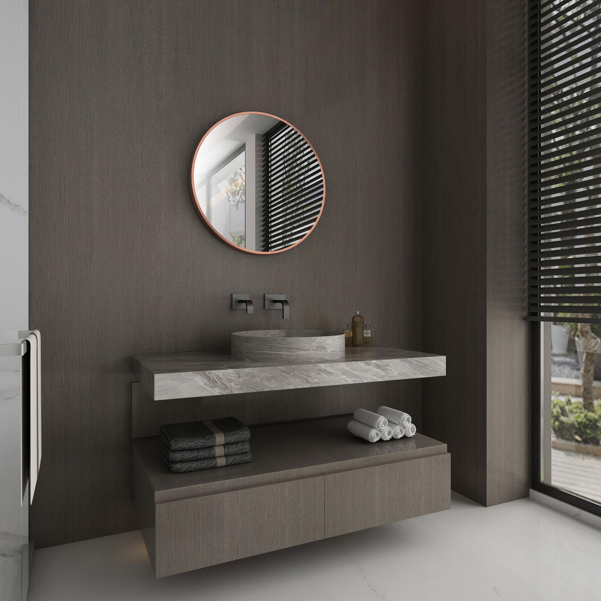 Miroir salle de bain circulaire 60cm de diametre - finition cuivre - RING BRASSY 60