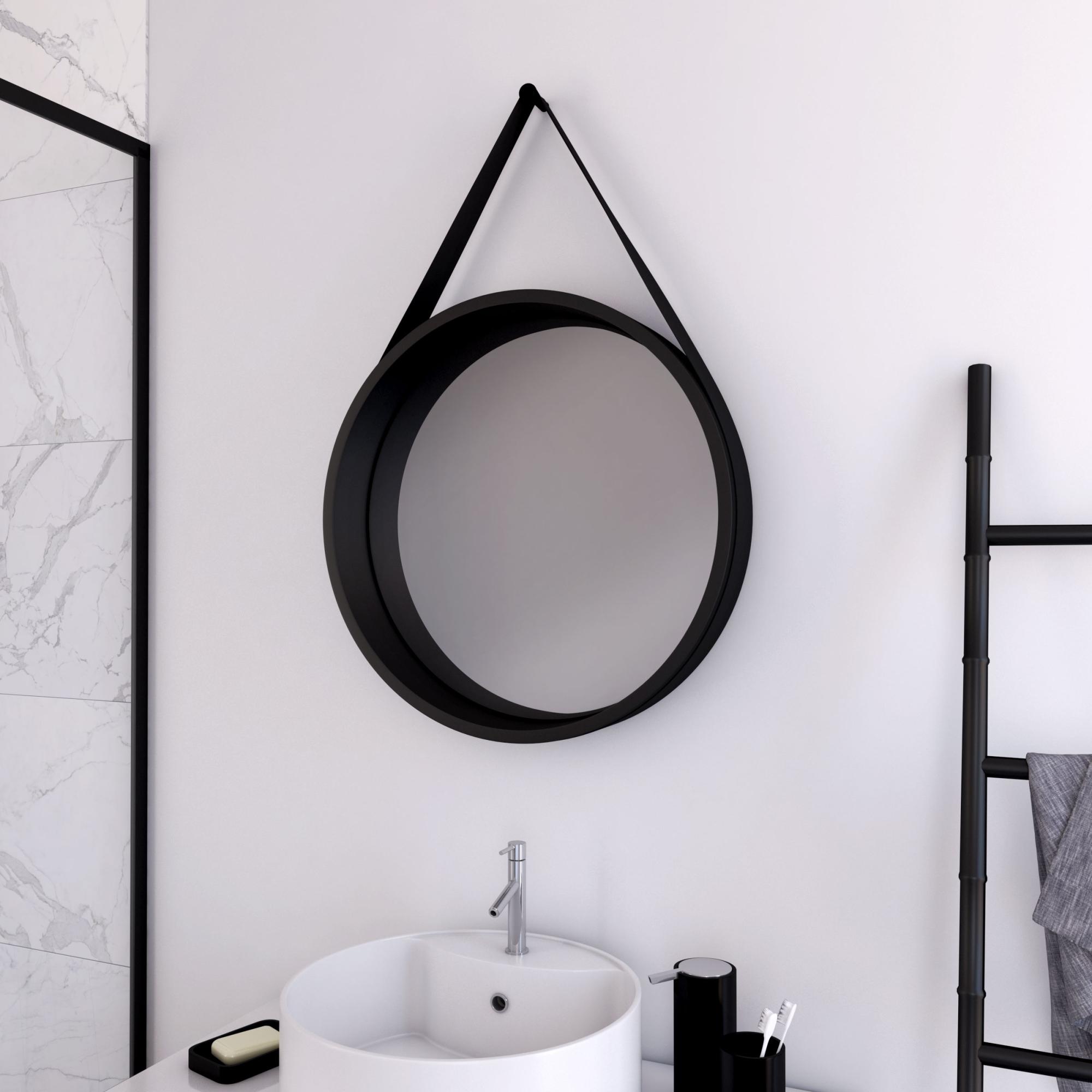 Miroir salle de bain rond type barbier - diamètre 50cm - BARBER DARK