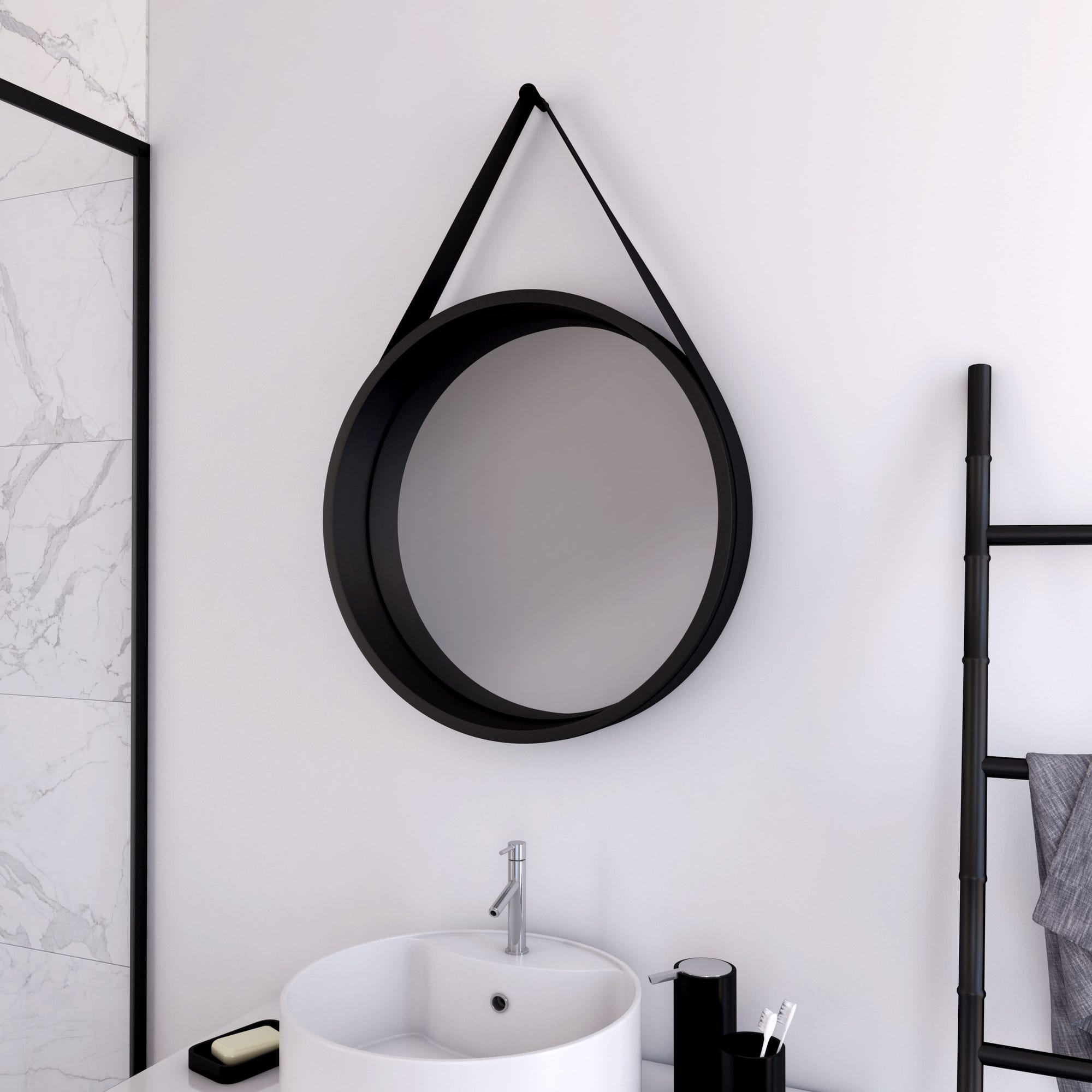 Miroir salle de bain rond type barbier - diamètre 50cm - BARBER DARK 0