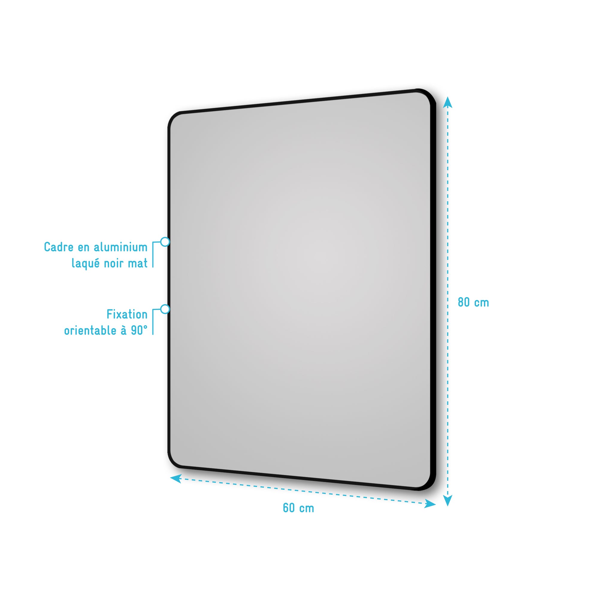 Miroir salle de bain rectangle 60x80cm - encadrement en aluminium - HOB 60 3
