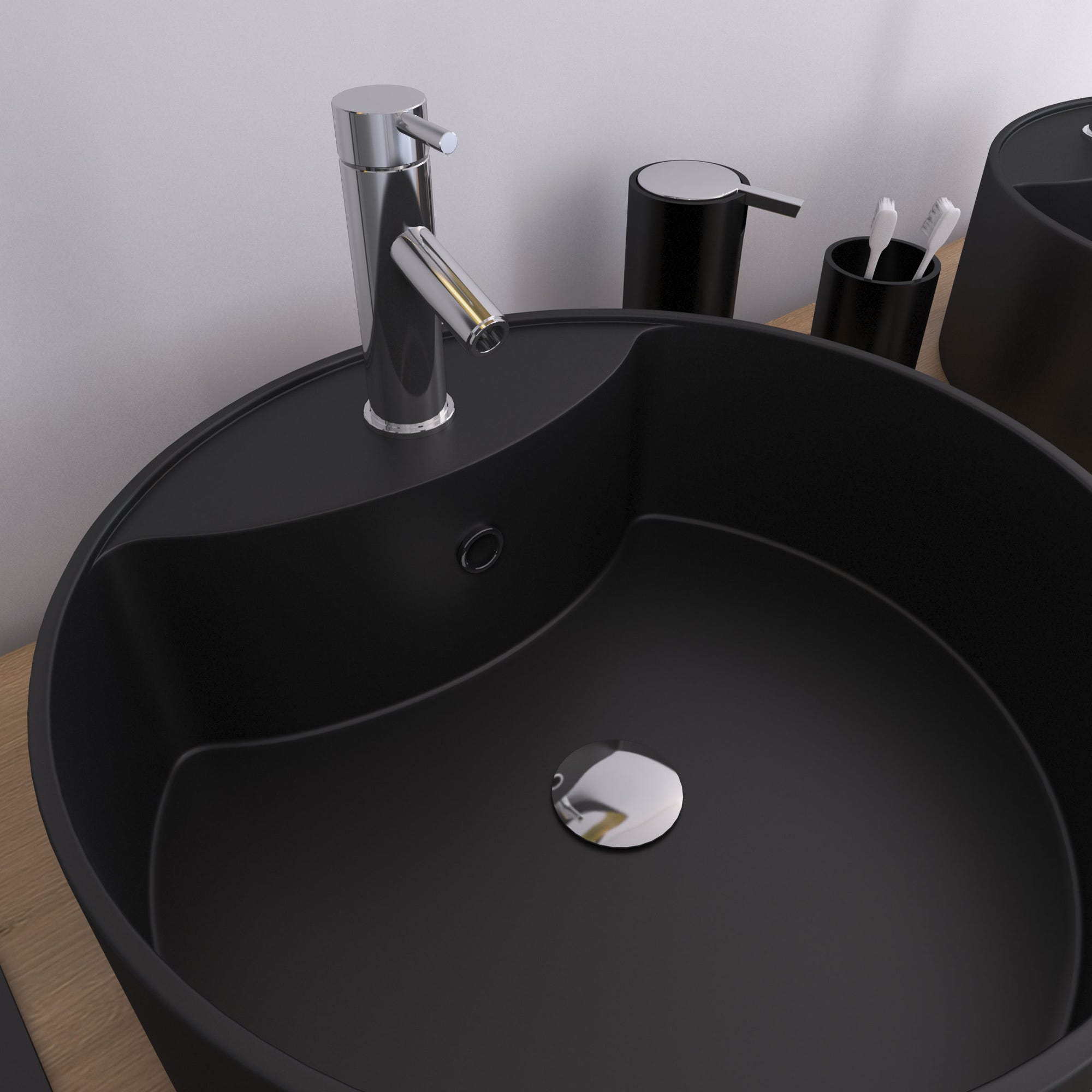 Vasque à poser ronde en céramique noire - diamètre 41cm - hauteur 15cm - ROLL ON DARK 1