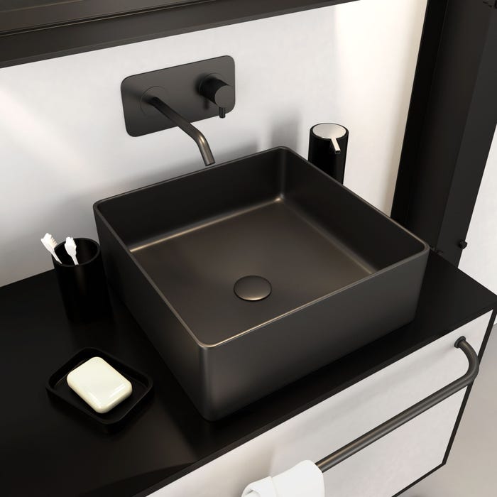 Vasque à poser rectangle en céramique noire - 36.5x36.5x10.7cm - SQUARISH DARK 0