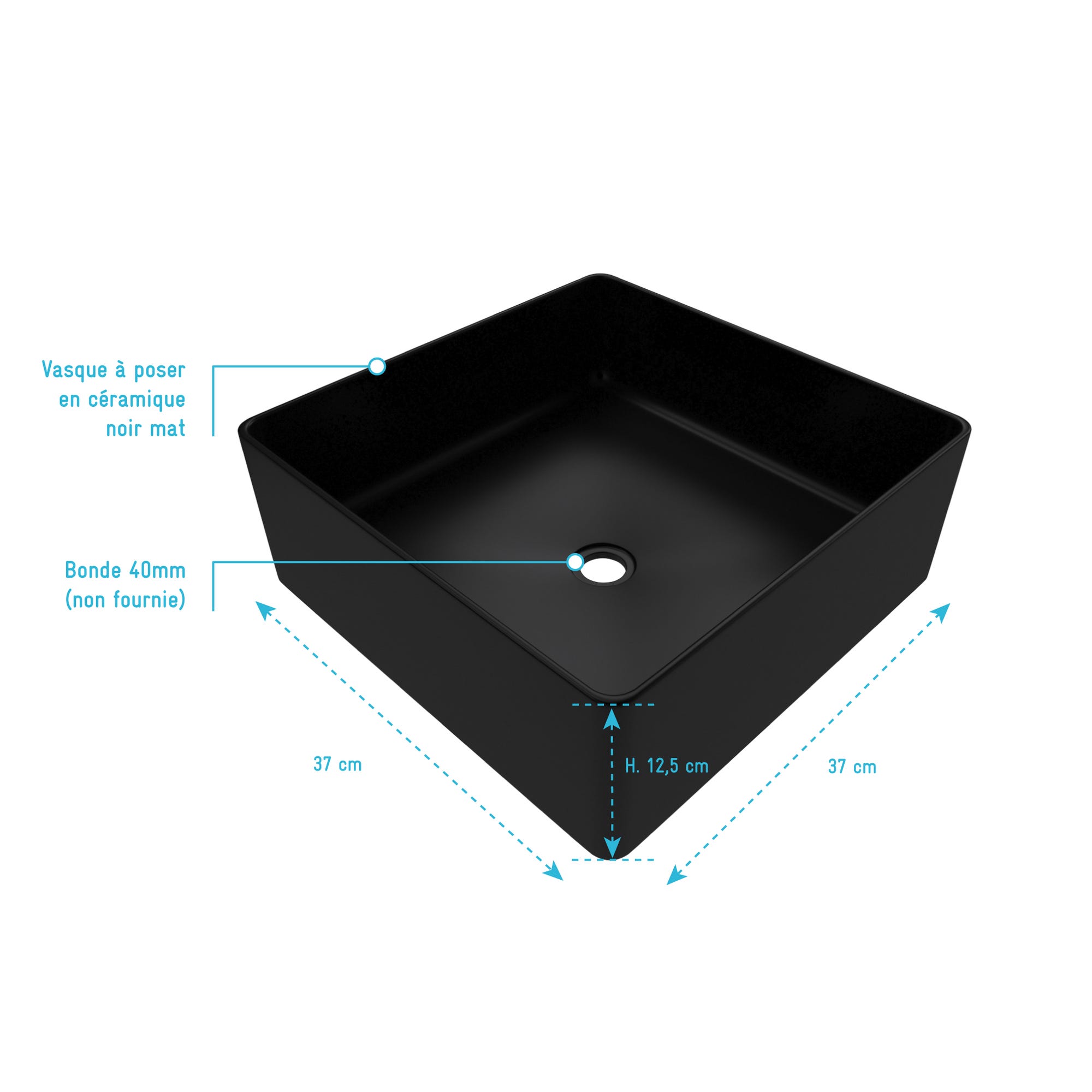 Vasque à poser rectangle en céramique noire - 36.5x36.5x10.7cm - SQUARISH DARK 3