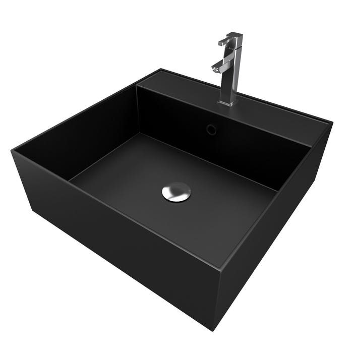 Vasque à poser carrée en céramique noire - 41x41x15cm - SQUARY DARK 2