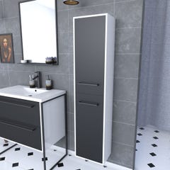 Colonne de salle de bain blanche 30x35x150 cm avec 2 portes et poignées noir mat - STRUCTURA P026 0