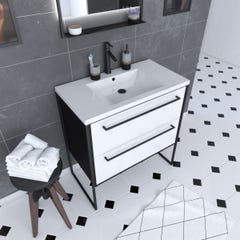 Meuble de salle de bain 80x50cm NOIR MAT - 2 tiroirs blanc - vasque blanche - STRUCTURA F034 0