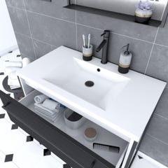 Pack meuble de salle de bain 80x50 cm Blanc - 2 tiroirs - vasque resine blanche - miroir LED 1