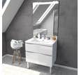 Meuble salle de bain 80 cm Laqué Blanc - 2 tiroirs - Vasque Résine Blanche et Miroir Led - MERELY