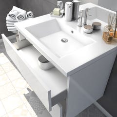 Meuble salle de bain 80 cm Laqué Blanc - 2 tiroirs - Vasque Résine Blanche et Miroir Led - MERELY 5