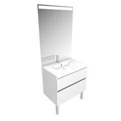 Meuble salle de bain 80 cm Laqué Blanc - 2 tiroirs - Vasque Résine Blanche et Miroir Led - MERELY 6
