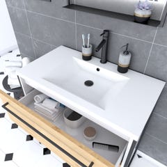 Pack meuble de salle de bain 80x50 cm Blanc - 2 tiroirs blanc - vasque blanche - miroir à led 1