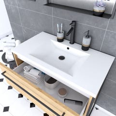 Meuble de salle de bain 80x50cm - vasque blanche 80x50cm - 2 tiroirs finition chêne naturel 1