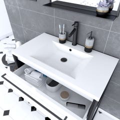Pack meuble de salle de bain 80x50 cm - 2 tiroirs blanc - vasque blanche + miroir noir mat 1