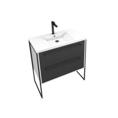 Meuble de salle de bain 80x50cm Blanc - 2 tiroirs noir mat - vasque résine blanche - STRUCTURA P021 2