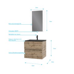 Meuble salle de bain 60x54 - Finition chene naturel + vasque noire + miroir Led - TIMBER 60 - Pack08 3