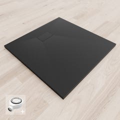 BAYA Receveur de douche extra-plat aspect pierre Noir 90 x 90 cm + Bonde 0