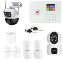 Kit alarme maison connectée sans fil wifi et gsm amazone et 2 caméras double objectif - lifebox - kit11 0