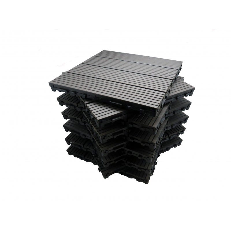 Pack dalle de terrasse 1m² modular (11 pièces) Gris carbone, l : 30 cm, L : 30 cm 0