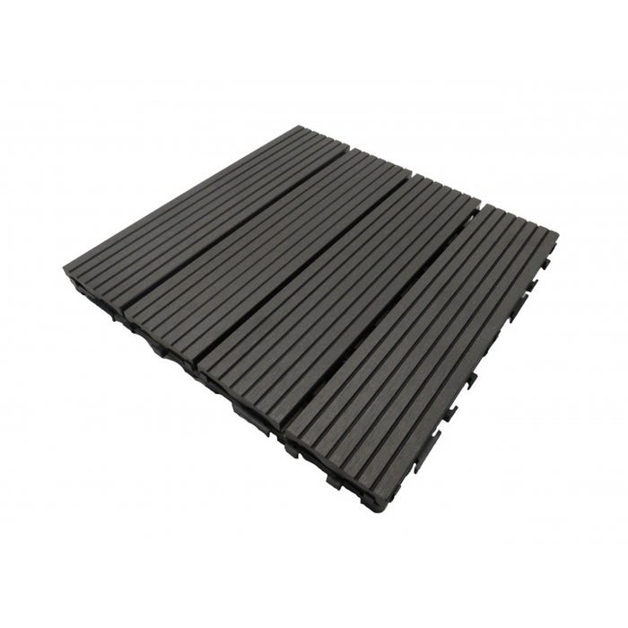 Pack dalle de terrasse 1m² modular (11 pièces) Gris carbone, l : 30 cm, L : 30 cm 1