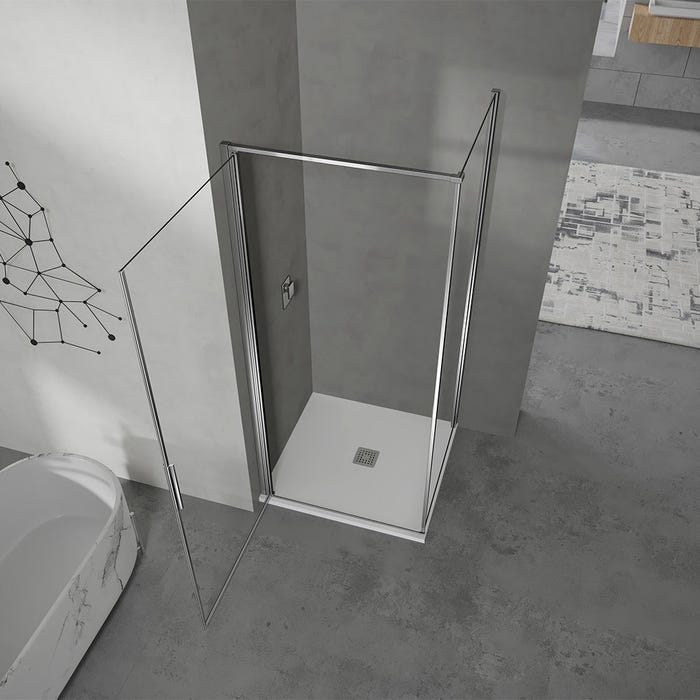 GRAND VERRE Cabine de douche à ouverture intérieure et extérieure 80x100 en verre 6mm transparent profilés en aluminium chromé 2