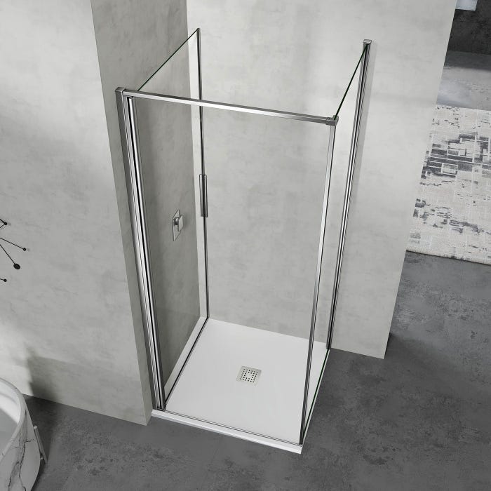 GRAND VERRE Cabine de douche à ouverture intérieure et extérieure 80x100 en verre 6mm transparent profilés en aluminium chromé 1