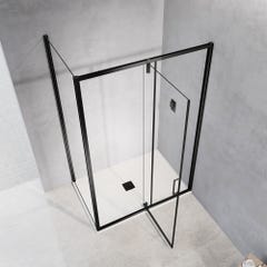 GRAND VERRE Cabine de douche pivotante avec élément fixe et paroi latérale 120x90 hauteur 195cm accessoires en noir mat 1