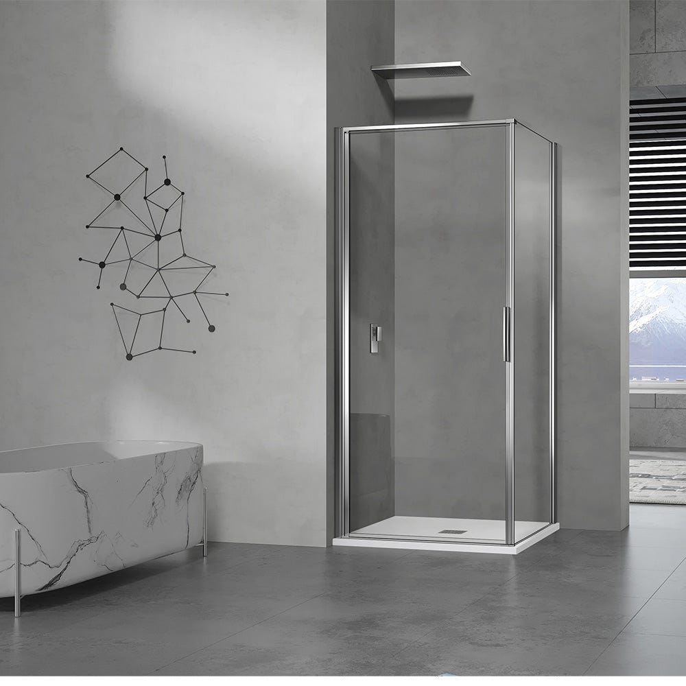GRAND VERRE Cabine de douche à ouverture intérieure et extérieure 100x100 en verre 6mm transparent profilés en aluminium chromé 0
