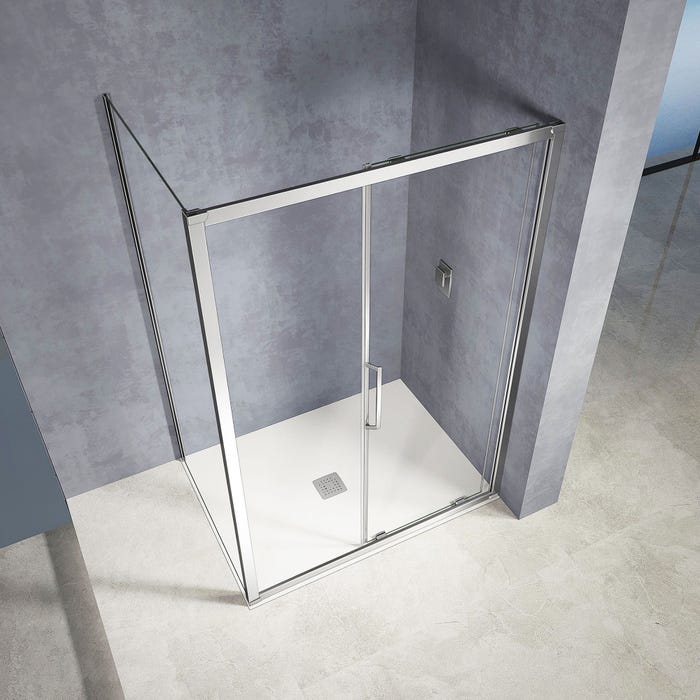GRAND VERRE Cabine de douche 100x90 avec ouverture coulissante accès de face profilés chromés 1