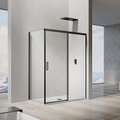 GRAND VERRE Cabine de douche avec porte coulissante 150x195 et paroi latérale 70x195 profilés en noir mat 0