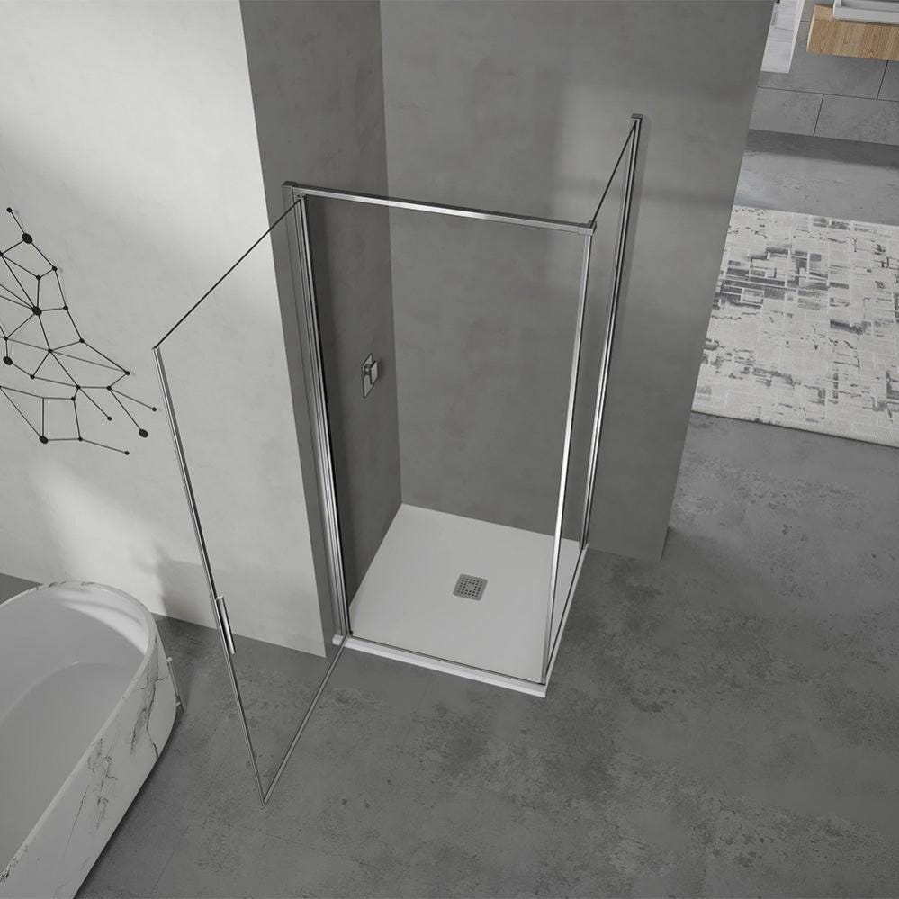 GRAND VERRE Cabine de douche à ouverture intérieure et extérieure 90x90 en verre 6mm transparent profilés en aluminium chromé 2