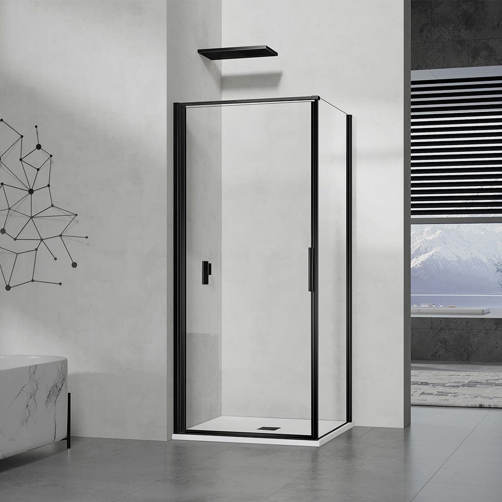 GRAND VERRE Cabine de douche à ouverture intérieure et extérieure 80x90 en verre 6mm transparent profilés en aluminium noir mat 0