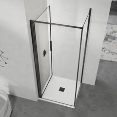 GRAND VERRE Cabine de douche à ouverture intérieure et extérieure 80x90 en verre 6mm transparent profilés en aluminium noir mat 1