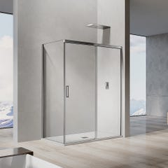 GRAND VERRE Cabine de douche avec porte coulissante 150x195 et paroi latérale 90x195 profilés chromés 0