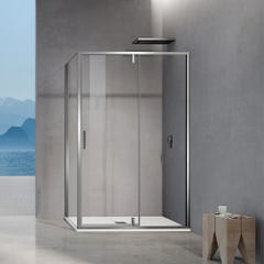 GRAND VERRE Cabine de douche pivotante avec élément fixe et paroi latérale 120x90 hauteur 195cm accessoires chromés 0