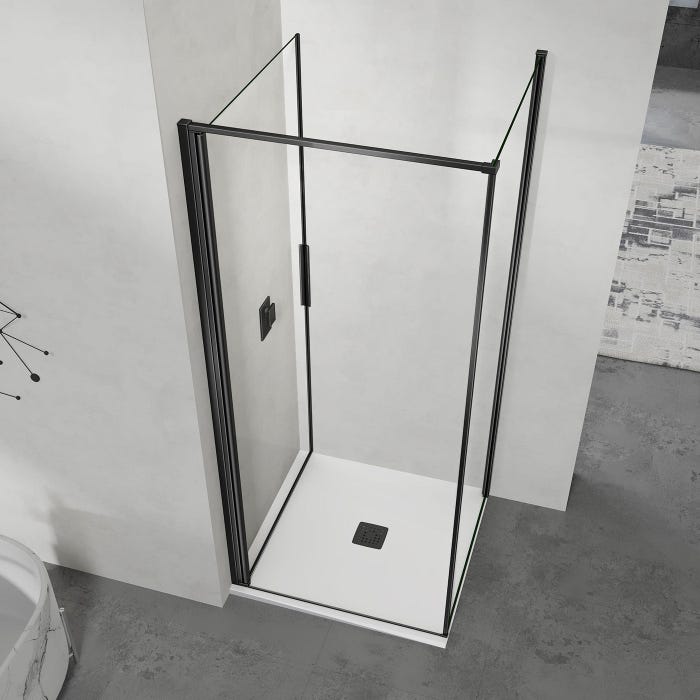 GRAND VERRE Cabine de douche à ouverture intérieure et extérieure 100x90 en verre 6mm transparent profilés en aluminium noir mat 1