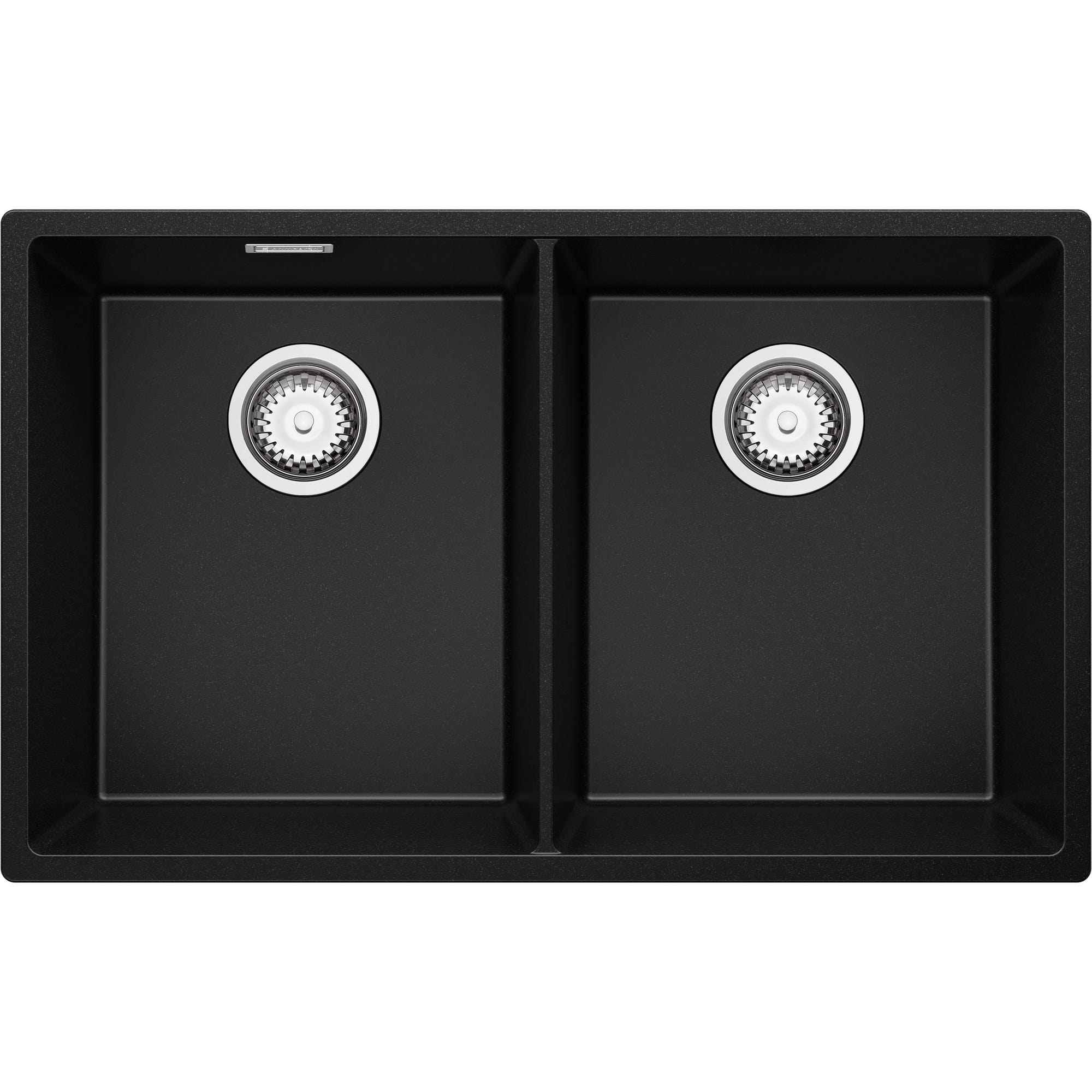 Évier Cusine en Granit Noir 76x47 cm, Lavabo Cuisine 2 Bacs + Kit de Vidage, Évier au meuble 80cm, Évier à Encastrer de Primagran 0