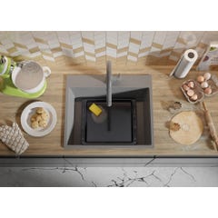 Évier Cusine en Granit Gris 58x50 cm, Lavabo Cuisine 1 Bac + Kit de Vidage, Évier au meuble 60cm, Évier à Encastrer de Primagran 7