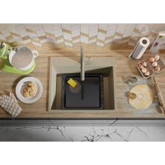 Évier Cusine en Granit Beige 58x50 cm, Lavabo Cuisine 1 Bac + Kit de Vidage, Évier au meuble 60cm, Évier à Encastrer de Primagran 7