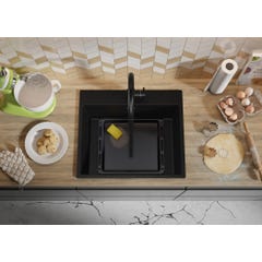 Évier Cusine en Granit Noir Metallic 58x50 cm, Lavabo Cuisine 1 Bac + Kit de Vidage, Évier au meuble 60cm, Évier à Encastrer de Primagran 7