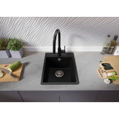 Evier Cuisine en Granit Noir, 38 x 50 cm, Lavabo 1 bac + Kit de Vidage Doré, Évier à Encastrer de Primagran 2