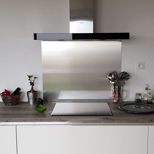 crédence Composite Aspect Inox Brossé H 20 Cm X L 80 Cm