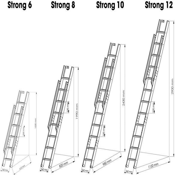 Escalier extensible - H=152 cm - Marches en pin - métal blanc 3