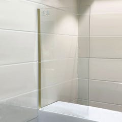 Pare-baignoire 80x140 cm verre anticalcaire sécurit 6mm transparent fixe montant en aluminium, ESSEBAGNO, Or Brossé 3