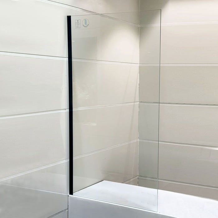 Pare-baignoire 80x140 cm verre anticalcaire sécurit 6mm transparent fixe montant en aluminium, ESSEBAGNO, Noir 3